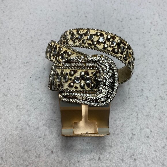 Christine Alexander Animal Print Western L Studded Belt with Crystal Buckle - Picture 1 of 6